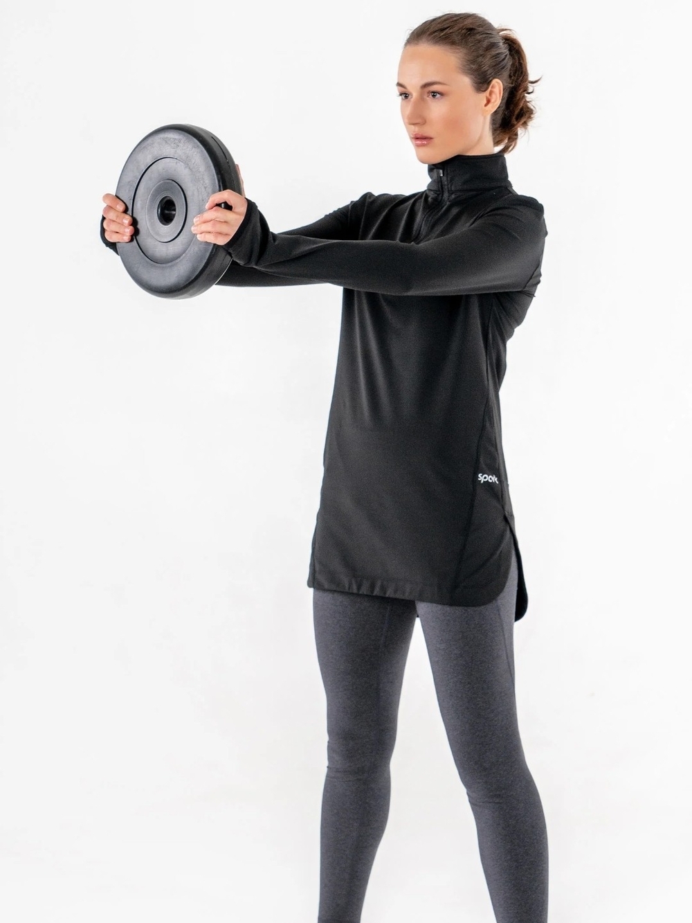 Veil SPARK WOMENA Black Long Sleeve Active Tunic HALF ZIP Top